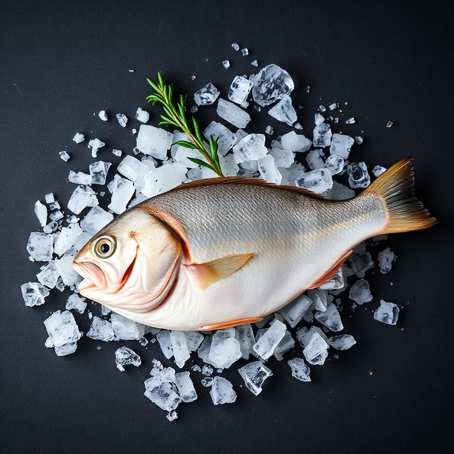 Cape hake on ice, studio photograph